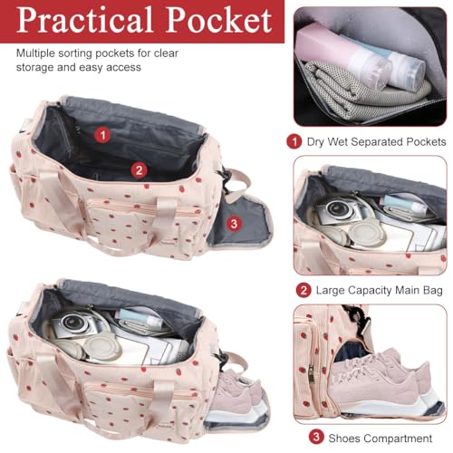 PALAY® Women Duffle Bag Gym with Shoe Compartment Cute Pink Strawberry Prints Corduroy Travel Removable Shoulder Strap Multi-Pocket for Camping 48x24x27cm 2PCS PALAY® Women Duffle Bag Gym with Shoe Compartment Cute Pink Strawberry Prints Corduroy Travel Removable Shoulder Strap Multi-Pocket for Camping 48x24x27cm 2PCS